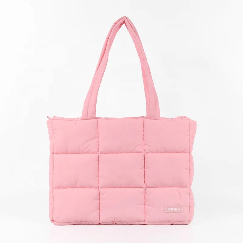 CHANGRONG Custom Women's Daily Quilted Tote Bag Lightweight Nylon One Handle Silicone Material Print Decoration Polyester ODM