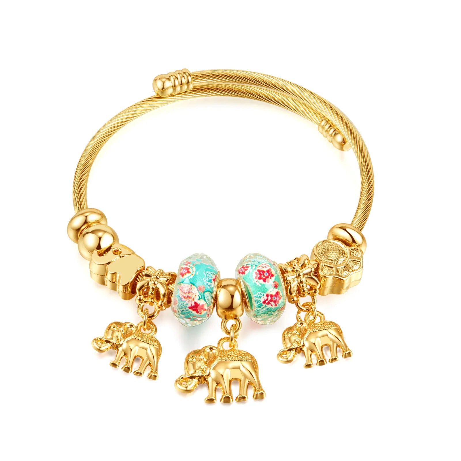 Vintage Gold Color Elephant Charms Bracelets for Women Fashion Chain Gift Jewelry