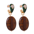 Retro Style Personalized Design Copper Material Natural tiger Eye Stone Pendant Inlaid with Zircon Enamel Glaze Earrings Jewelry
