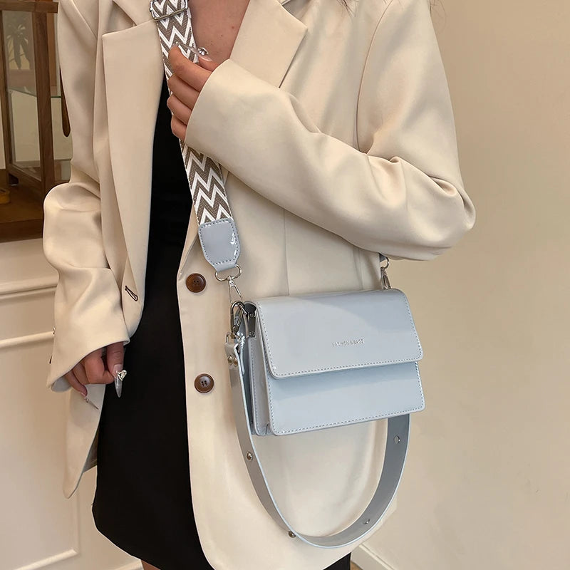 Customizable 2025 Spring Patent Leather Crossbody Bag Designer Wide Strap Small Square Underarm Purse for Women