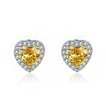 925 Sterling Silver Yellow Diamond Heart Shape Studs Women Simple Fashion Gemstone Stud Earrings