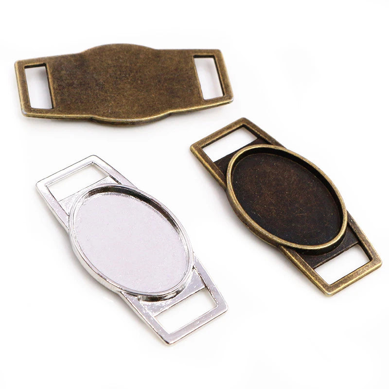 18x25mm Inner Size Rhodium and Antique Bronze Fashion Bracelet Leather Rope Connection Cameo Cabochons Setting Tray MegaBDM