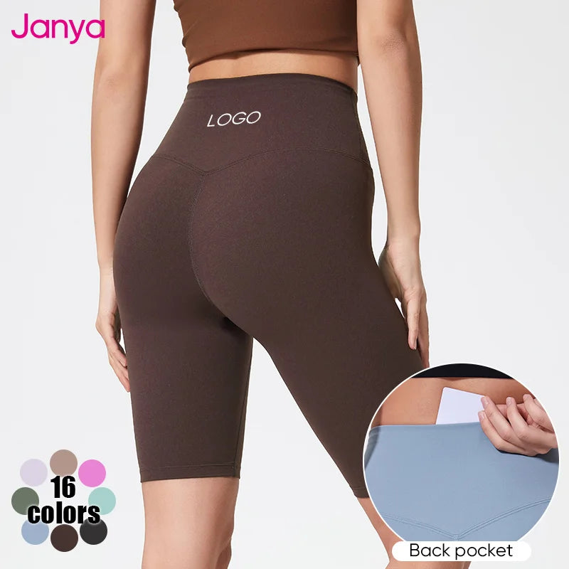 Janya Women's High Waist Gym Fitness Shorts Quick Dry Breathable Yoga Biker Leggings with No Front Seam Back Pocket for Adults