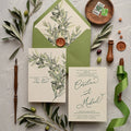 Custom Modern Graph Printing Frost Green Wedding Invitation Cards with Liner Envelope Wax Seal Ribbon Free Combination