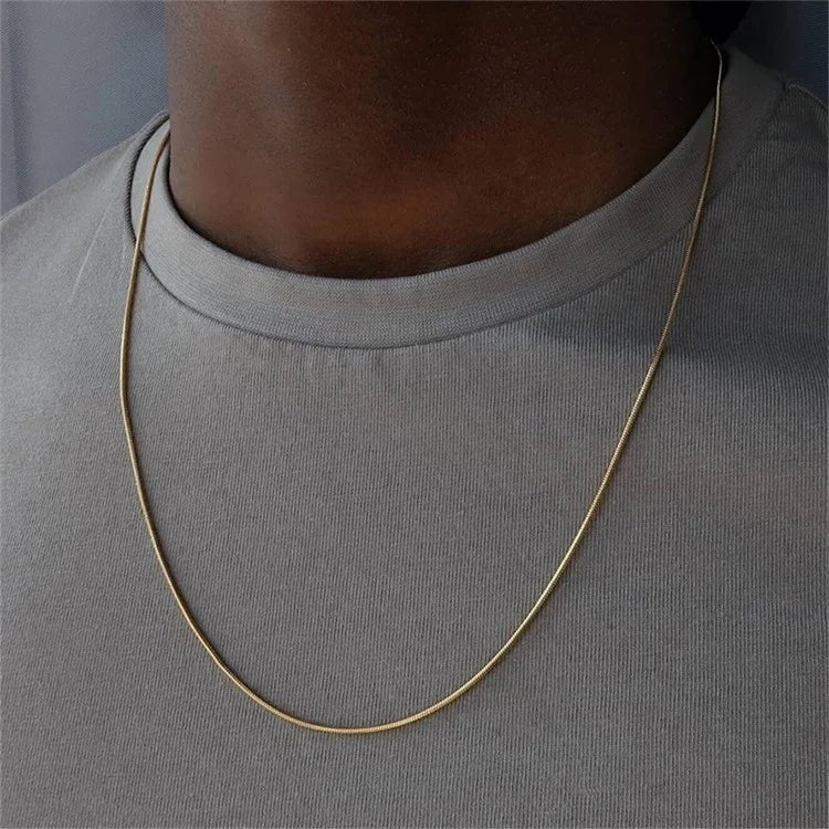 Minimalist  IP/PVD Plating 316L Stainless Steel 14K Gold Plated 1mm 70cm Round Snake Chain Necklace