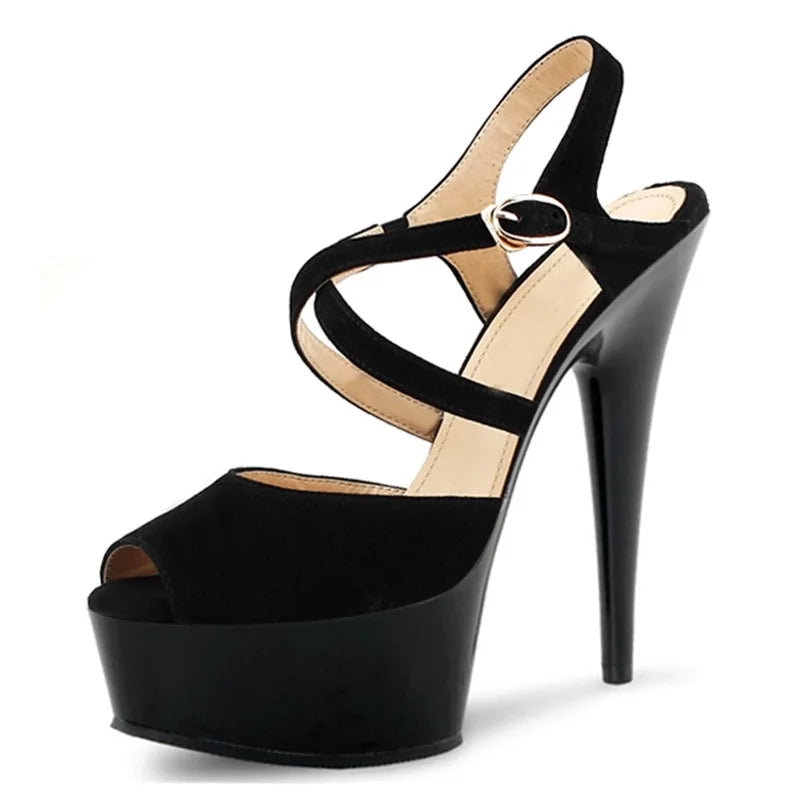 2025 New Style Spring Women's Peep Toe High Heel Super High Heels Ankle Strap Sandals