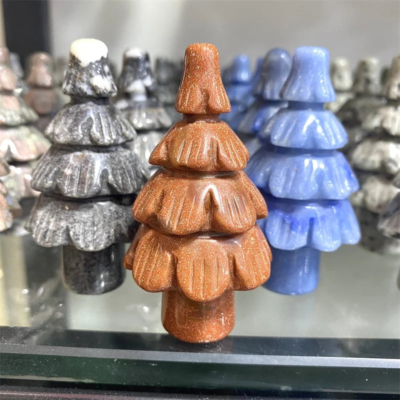 Wholesale Natyral Healing 5-8cm Crystal Gemstone Christmas Tree Carving For Gift Decoration