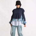 OUDINA Korean Style Patchwork Half Turtleneck Women's Sweaters Autumn Lantern Sleeve Casual Sweater
