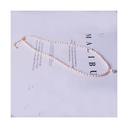 Jewelry 3-4mm 14 k Gold Filled  Natural Real Rice Freshwater Pearl Pendant Necklace