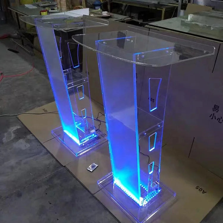 Modern Crystal Transparent Acrylic Advertising Podium Display Rack Presided Over the Ceremonial Table Service Desk