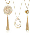 Women's Statement Necklace Set with Tassel Pendant Long Knot Disk Circle Gold Silver Chain Heart Shape Jewelry for Sweaters