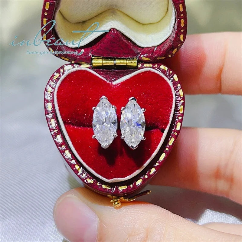 Silver 925 Original Total 2 Carat D Color Brilliant Cut Diamond Test Past Marquise Moissanite Stud Earrings Gemstone Jewelry