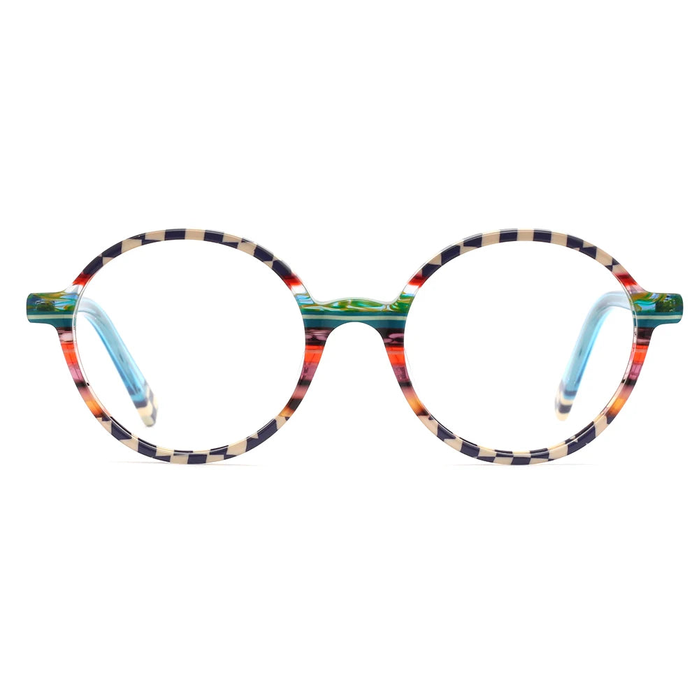 Wholesale Ready Stock Retro Round Full Rim Floral Pattern Optical Eyeglasses Frames Unisex Pure Acetate Lightweight Comfortable