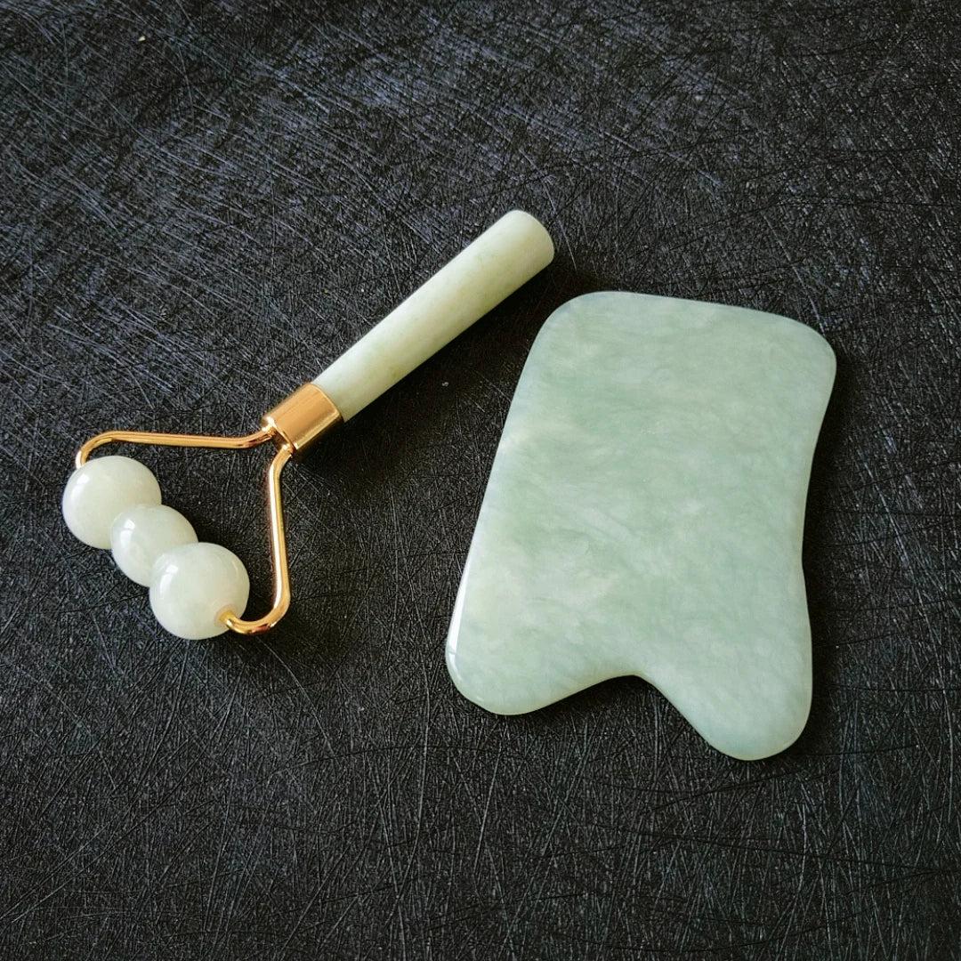 HZ Customized logo Crystal Gua Sha Xiuyan Jade Guasha and Facial Jade Roller Natural Massaging Face Tool