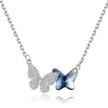 High Quality S925 Sterling Silver Necklace Rhodium Plated Blue Crystal Butterfly Pendant Necklace Women Fine Jewelry