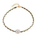 Fresh Personality Leather Rope Winding Jewelry Set Diamond Paint Design Sense Camellia Pendant Stainless Steel Necklace