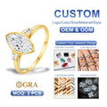 Value Sale Gold Jewelry Woman Birthday Holiday Gift Engagement 2 Carat Marquise Cut Moissanite 3 Stone 14K Gold Hollow Ring MegaBDM