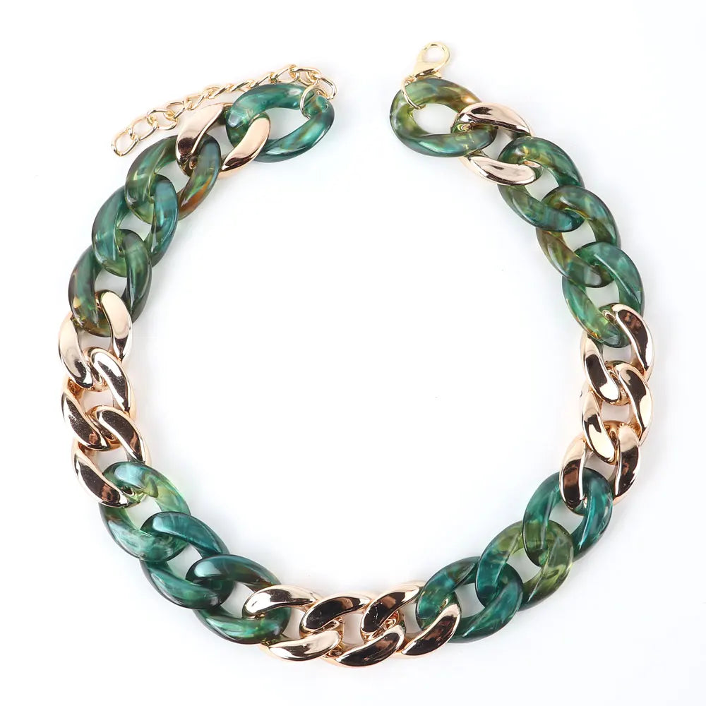 Popular Bohemia Style Colorful Necklace Simple Custom Length Chain Jade Marble  Acrylic Resin Necklace for Women Party Jewelry