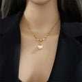 Hot Selling Women's 18K Gold-Plated Stainless Steel Heart-Shaped Pearl Pendant Necklace Trendy Square Zircon Buddhism Jewelry