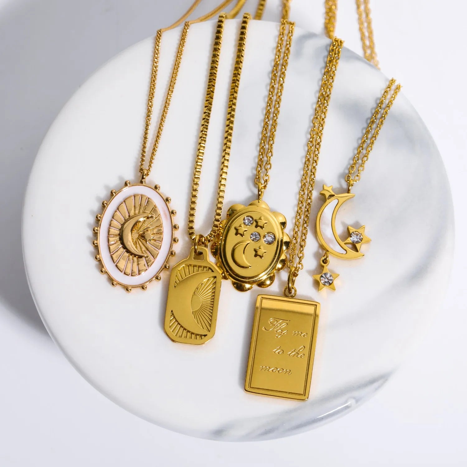 SSeesy Acero Inoxidable Joyas Mayor Non Tarnish Free Stainless Steel Gold Plated Jewelry Star Moon Pendant Necklace for Women