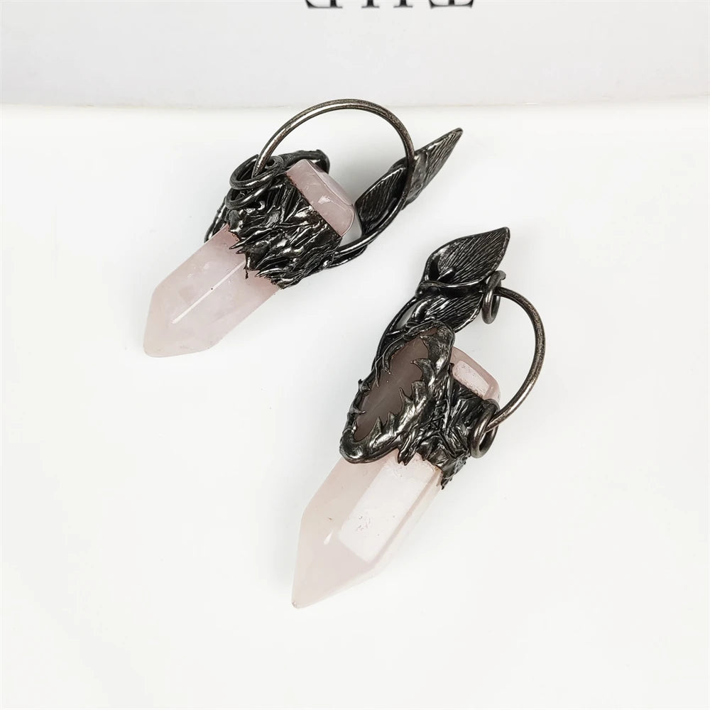 Popular Design Crystal Pendant Cat Eye Healing Crystal Natural Stone Soldering Rose Quartz Hexagon Pendant for Jewelry Necklace