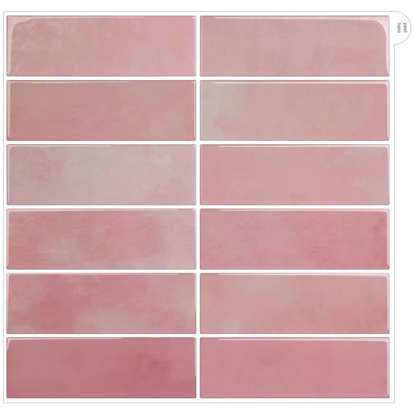 Vivid Tiles Factory Outlet Easy Apply Pink Glossy Marble Wall Tile Stickers Waterproof Detachable Ideal for Home Decor