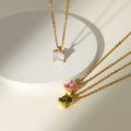Fashion Stainless Steel Chain Green pink White square Zircon Diamond Pendant Necklace Women Jewelry Necklaces Supplier