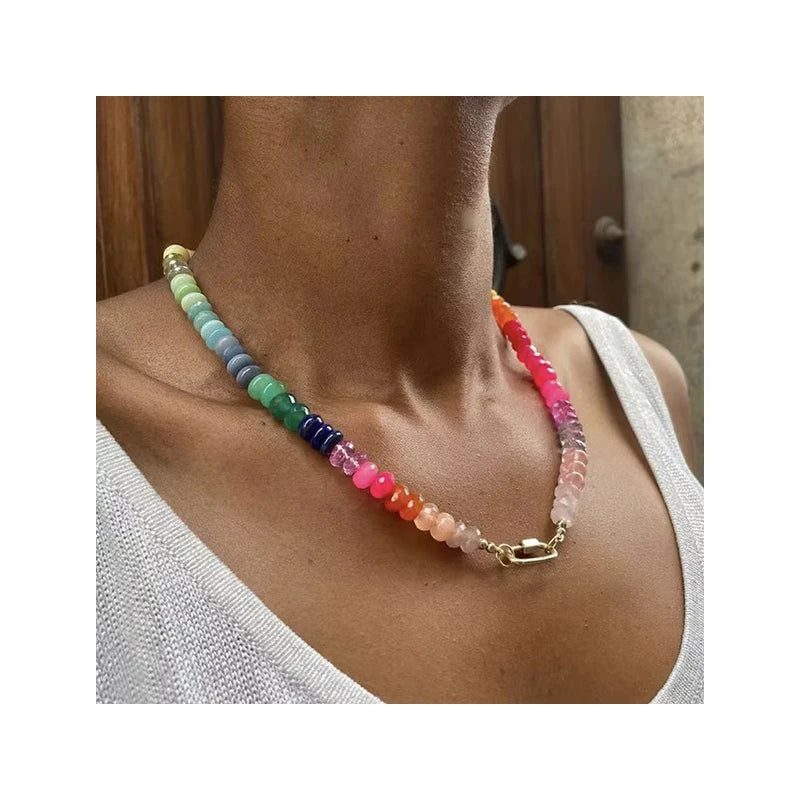Wholesale Custom Colorful Natural Stone Beads Bohemian Beach Choker Necklace Beads Jewelry for Women