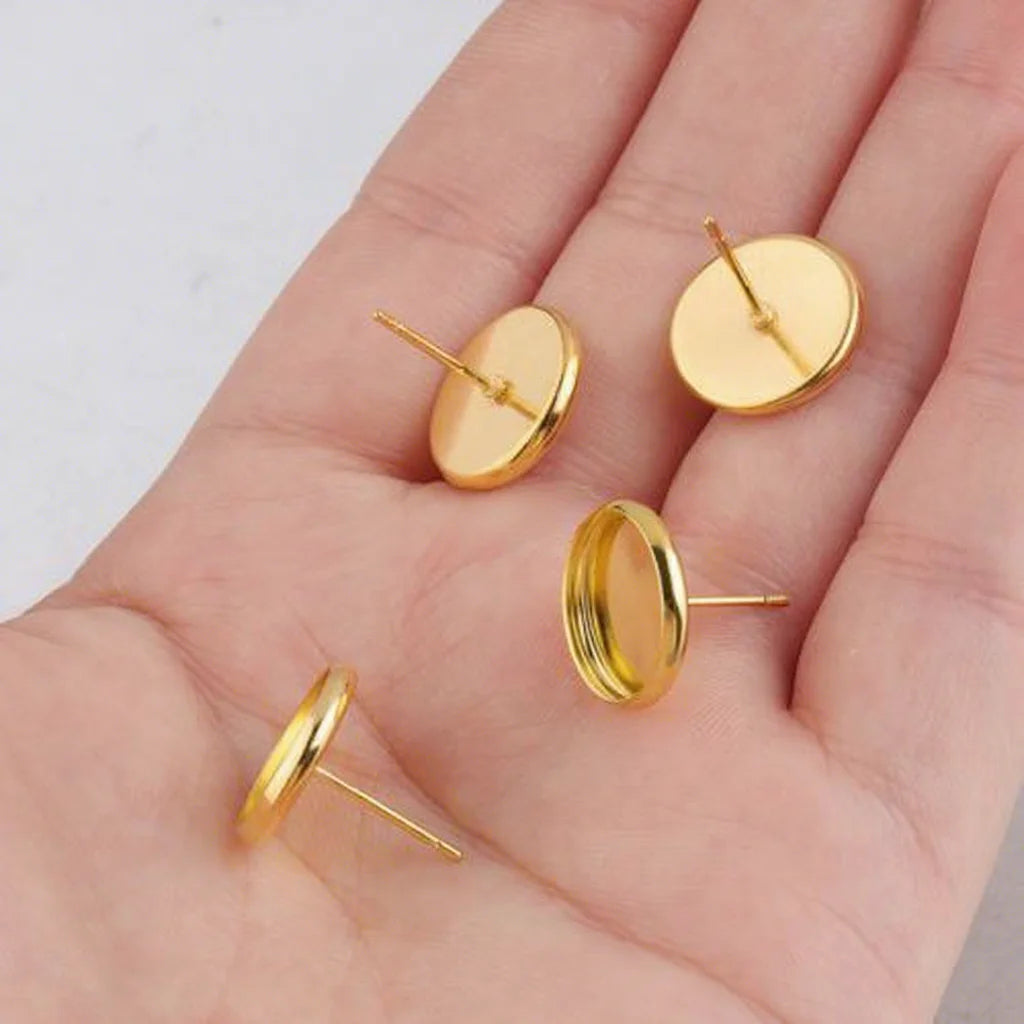 DIY Gold Color Plated Zinc Alloy Ear Stud Component for Jewelry Making Gold 12mm 1488646