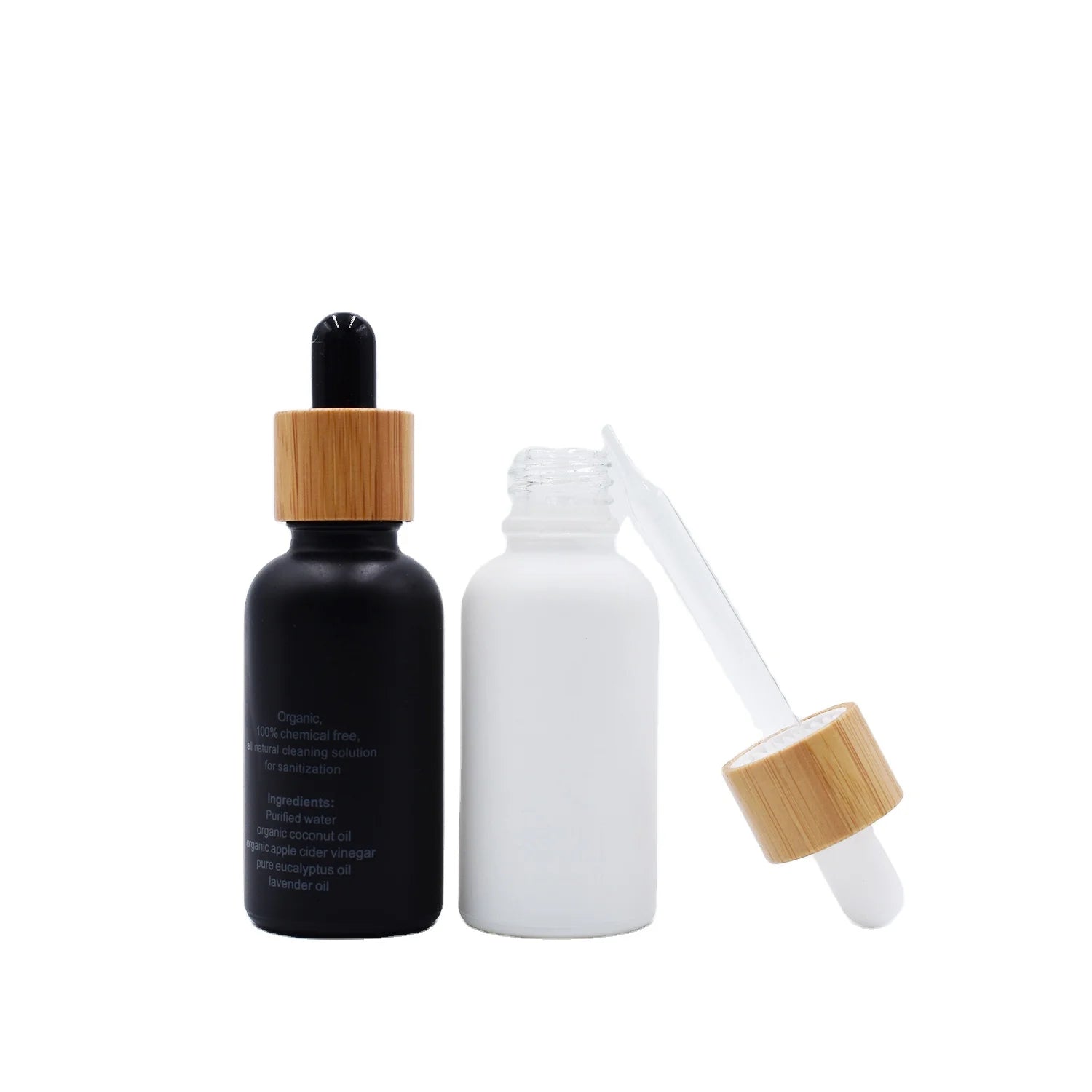 5ml-100ml White Glass Dropper Bottles with Bamboo Cap 100pcs MOQ Hot Stamping Available