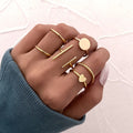 6-Piece Ring Set - Creative Heart Minimalist Geometric Joint Ring Kit with Alloy Cold Wind Aesthetic