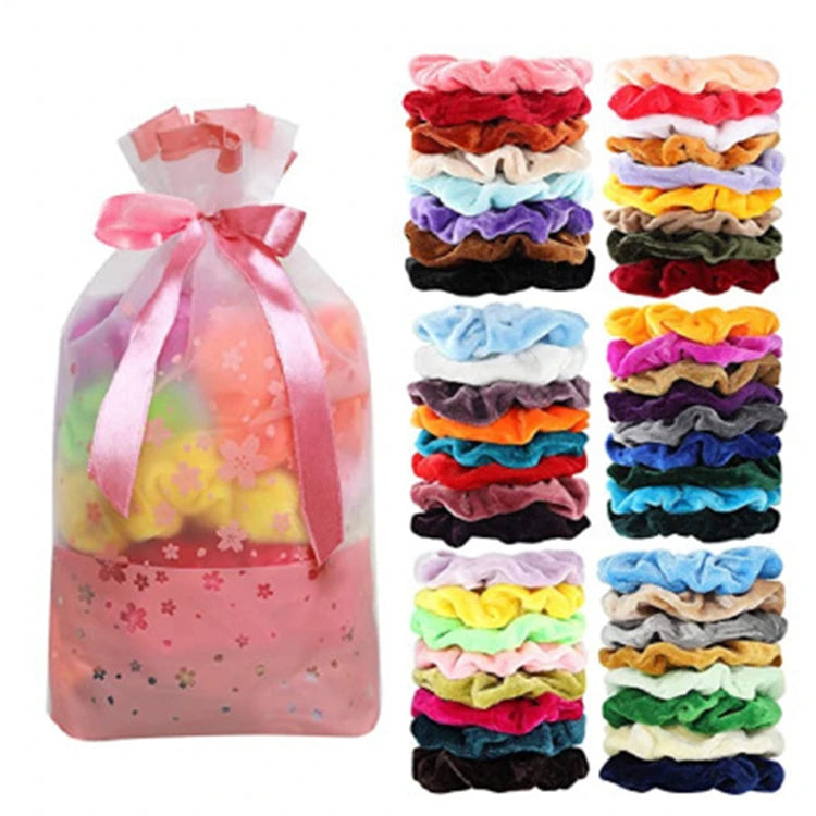 60 Pieces Hot Sale Sweet Fan Pure Color Gold Velvet Velvet Hair Accessories Elastic Headband