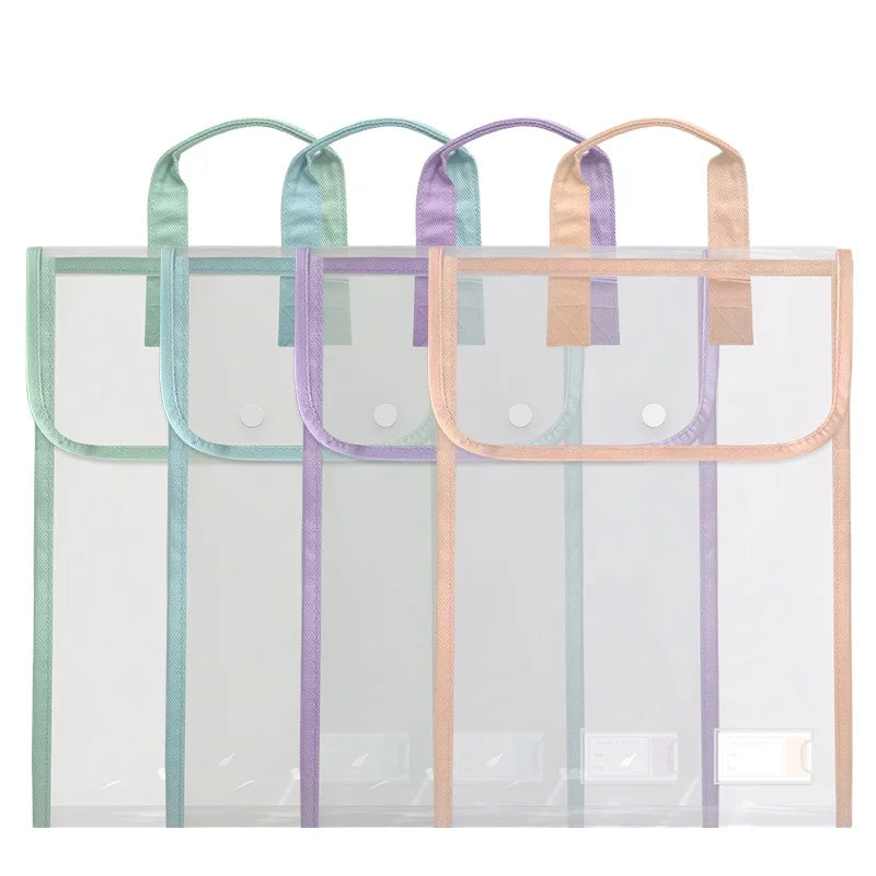 Deli PP110 Subject Handle Bag Transparent Snap File Bag Waterproof test Paper Storage Bag for Students 144pcs Per Carton Set