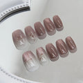 Wholesale 24pcs Nude Cat's Eye Butterfly Diamond Luxury Style Fashion False Press Nails Full Cover CE Certified Finger ABS