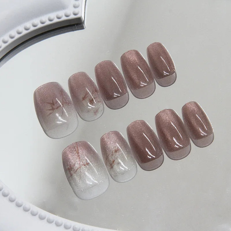 Wholesale 24pcs Nude Cat's Eye Butterfly Diamond Luxury Style Fashion False Press Nails Full Cover CE Certified Finger ABS