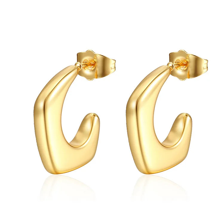 18K Real Gold Plated Stainless Steel Geometric CC Shaped Waterproof  Earrings for Women Null