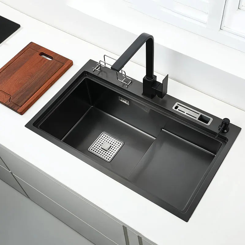 Dark Grey Stainless Steel Above Counter and Udermount Vegetable Washing Basin Bowl Bar Square  Large Stepped Kitchen Sinks