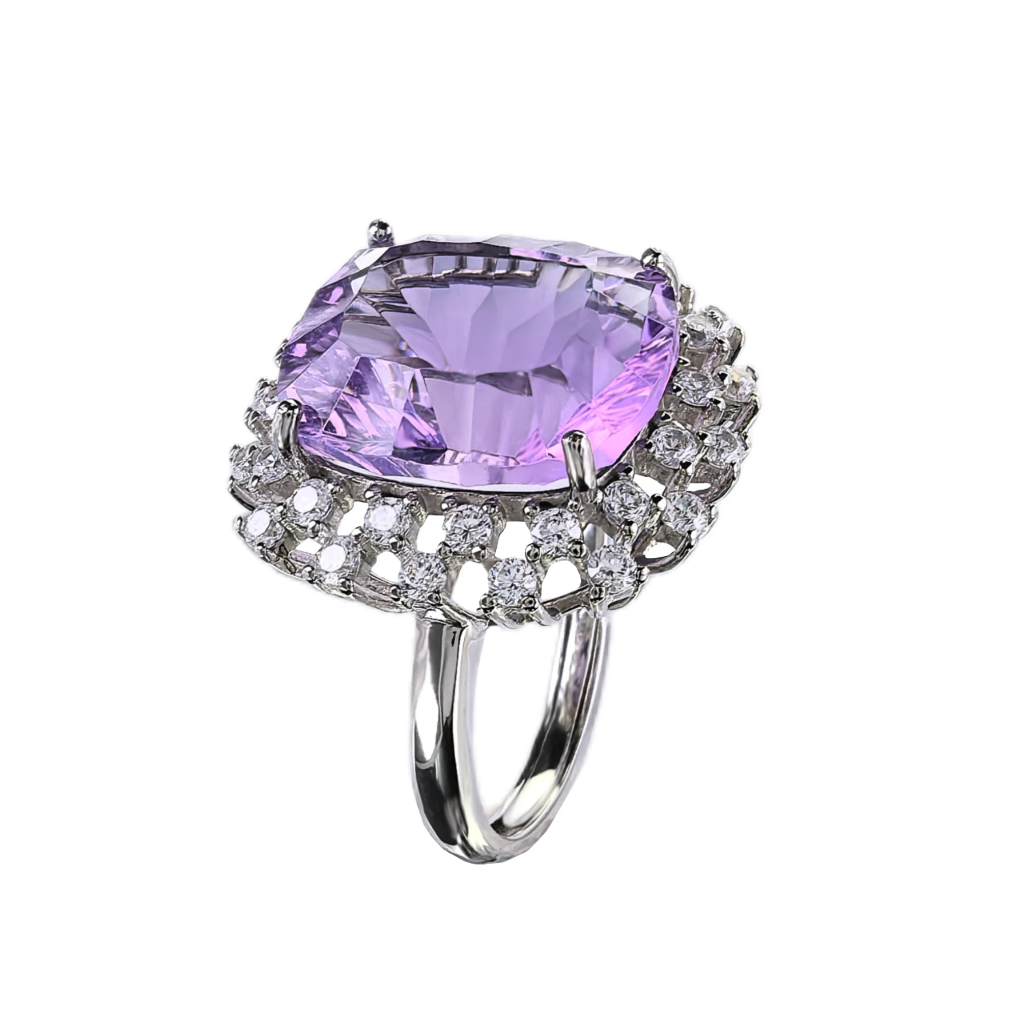 Unique Rhodium Plated Sterling Silver 925 Jewellery Natural Amethyst Ring for Women Fine Jewelry