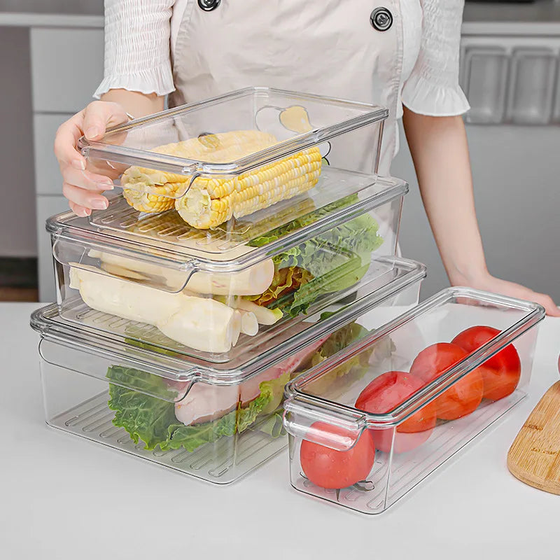 4pcs/set Clear Refrigerator Organizer Bins Kitchen Freezer Food Crisper Stackable Fridges Storage Organizer Set with Lids