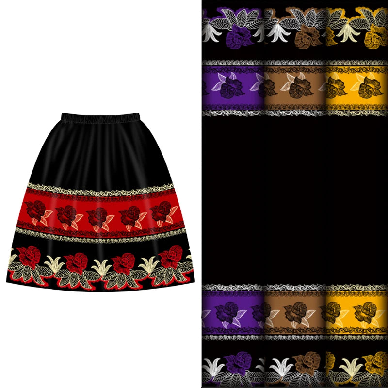 Fabric Supplier Henry Textiles Guam New Style Black Flower-Printed Polyester Fabric for Marshall Islands Skirt
