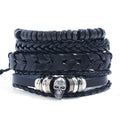 Gothic Skull Woven Bracelet Set Men's Black Leather Braid Fashion Charm Jewelry