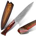 Professional 8in Rosewood Handle Carbon Steel 103-Layer Japanese Kitchen Chef Knife with Handmade Leather Sheath