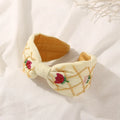SongMay New Spring Beaded Plaid Tulip Embroidery European-American Style Fabric Adult Size Headband Candy Color Women's Fashion