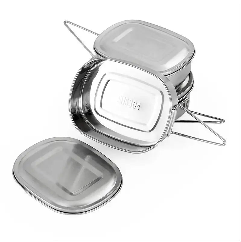 304 Stainless Steel Bento Lunch Box Round Single Tier with Handle and Buckles Portable & Freshness Preservation S/M/L Sizes
