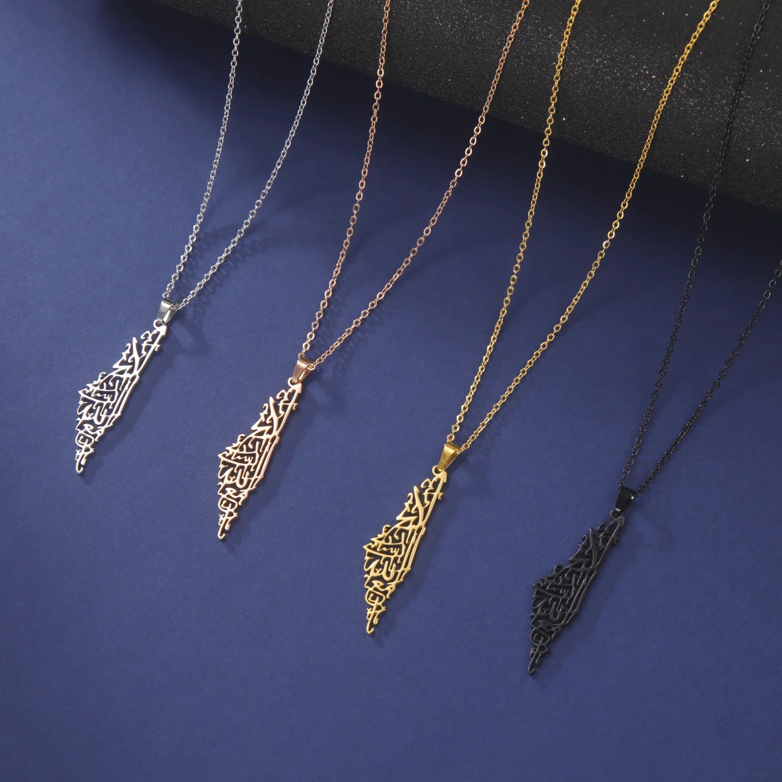 Factory Stainless Steel Palestine Map Pendant Necklace 18K Gold & Rose Gold Black Plated Flag Chain Link Chain Type