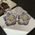 CAOSHI OEM Vintage Style Gardenia Flower Design Round Zircon Earrings for Wedding Party Two Tone Plated Stud Earrings for Women