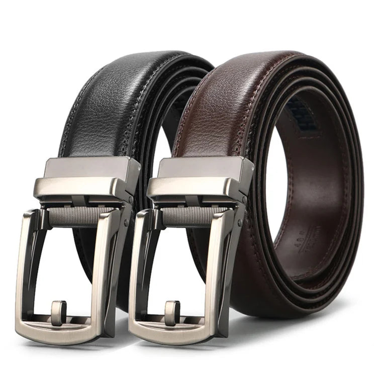 Two Layer Cow Hide Leather Automatic Buckle Men's Business Casual Luxury Belt 3.5CM Width Customizable Logo