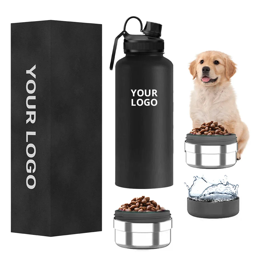 2025 Popular Stainless Steel Dog Water Bottle with Lid and Straw Thermal Insulation for Travel & Outdoor Use