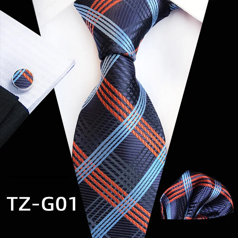 2024 Good Quality Spot Plaid Formal Men's Tie Pocket square Cufflink Three-piece Suit Men Ties Gift Set