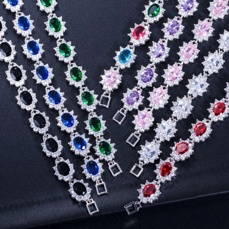 Fashionable Sunflower Shape Tennis Chain Bracelet Cubic Zirconia Flower Bracelet Jewelry for Women Wedding Party Birthday Gift